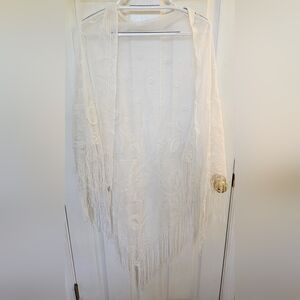 White lace shawl with fringe